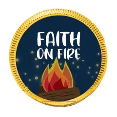 84ct Vacation Bible School Candy Religious Party Favors Chocolate Coins Faith on Fire (84 Count) - Gold Foil - By Just Candy