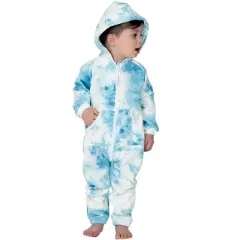 Joggies - TieDye Blue Infant Footless Hoodie Onesie