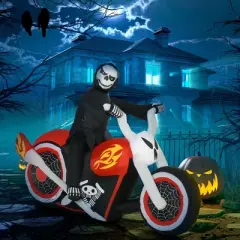 HOMCOM 70.75" Long Inflatable Halloween Grim Reaper Flaming Motorcycle Lighted Outdoor Garden Yard Party Decoration