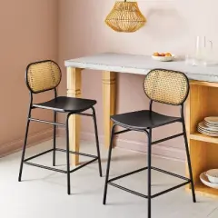 Set of 2 24" Woven Back Metal Counter Height Barstool Black - Room Essentials&trade;