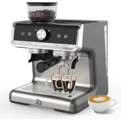 Acekool 20 Bar Espresso Machine, Conical Burr Grinder & Steam Wand, PID Control, 95oz Water Tank, Stainless Steel, Latte & Cappuccino, Silver Gray
