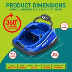 Serenelife 360 Degree Spinning Bumper Car with Adjustable Safety Belt, Control Panel, Soft Bumper, Flashing Lights, Built In Battery & Wheels, Blue
