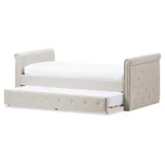 Twin Swanson Modern and Contemporary Fabric Tufted Daybed with Roll-Out Trundle Guest Bed - Baxton Studio