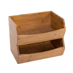 Seville Classics 2pc Stackable Bamboo Bin Set: Kitchen Organizer, Multi-Compartments, Stackable Storage, Brown