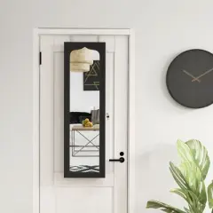 Tangkula Jewelry Armoire w/ Full-Length Mirror w/ Built-in LED Lights Hooks Shelves