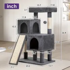 FDW 3-Tier Cat Tree 36 Inches Cat Tower for Indoor Cats Cat Scratcher Cat Condo with Plush Condos Sisal Scratching Posts and Hanging Toy