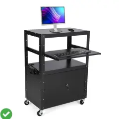 Rolling/Mobile AV Cart w/Locking Cabinet Laptop Stand and Drop Leaves Height Adjustable Mobile Utility Cart Workstation