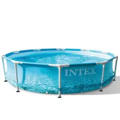 Intex 28207EH 10 Feet x 30 Inch Metal Frame Outdoor Backyard Above Ground Circular Beachside Swimming Pool with Filter Pump and Protective Canopy