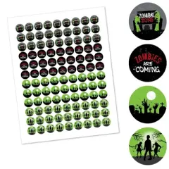Big Dot of Happiness Zombie Zone - Halloween or Birthday Zombie Crawl Party Round Candy Sticker Favors - Labels Fits Chocolate Candy (1 Sheet of 108)