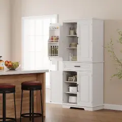 72Inch Tall Pantry Cabinet, Farmhouse Kitchen Storage Cabinet with Drawer, 4 Adjustable Shelves, 6 Door Shelves, Kitchen Pantry Cabinet