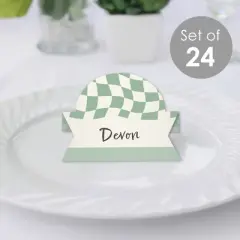 Big Dot of Happiness Sage Green Checkered Party - Tent Buffet Card - Table Setting Name Place Cards - Set of 24