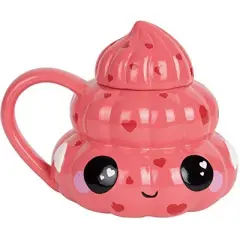 Seven20 Pink Hearts Emoji Coffee Mug 20oz - Funny Cute Poop Swirl Design with Lid - Great Romance or Valentines Day Gift for Kids and Adults