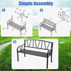 Tangkula Garden Bench Metal Frame w/ Ergonomic Armrest Load Patio Black