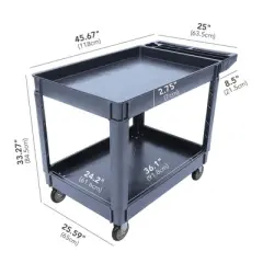 Service Cart 2-Shelf &ndash; 500 LBS Heavy Duty Rolling Utility Cart with Wheels and Two Trays, 45" x 25", Grey