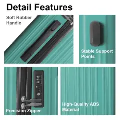 Syemin Luggage 3PCS ABS Hardshell Luggage Set with Spinner Wheels Adjustable Telescopic Handle Durable Travel Suitcases, Green, 21.06"*11.42"*30.12"