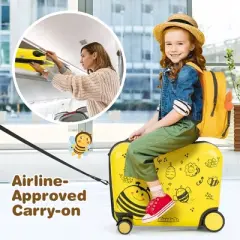 Costway 2PC Kids Ride-on Luggage Set 18'' Carry-on Suitcase & 12'' Backpack Anti-Loss Rope Yellow
