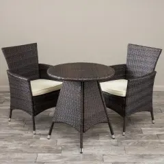 GDFStudio Harry 3 Piece Outdoor Bistro Set with Round Wicker Table and  Chairs