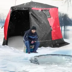VEVOR Portable Ice Shelter, 4-6 Person Insulated Pop-Up Ice Fishing Tent, 50 Square Feet Fishable Area, Thermal Ice Shanty for Winter Fishing
