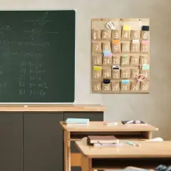 Infinite Curiosity 30-Row Burlap Cell Phone Holder for Classroom, Hanging Pocket Organizer for Phones, Calculator Caddy, 23.6 x 31 In