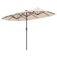 Costway 13 FT Large Patio Umbrella with LED Solar Lights Crank Handle 12 Heavy-Duty Ribs Beige/Brown/Gray/Navy/Orange/Wine