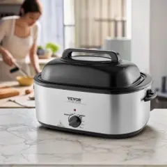 VEVOR Electric Roaster Oven, 26 QT Turkey Roaster Oven with Self-Basting Lid,1450W Roaster Oven with Defrost & Warm Function, Adjustable Temperature