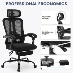 Ergonomic Office Chair with Adjustable Lumbar Support & Footrest, High-Back Mesh Computer Chair, 400LB Capacity for Home, Office, and Gaming