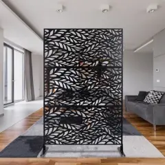 CAVINAS Patio Fence Privacy Screen Modern Metal Fence Panels with Leaf Pattern for Outdoor Decor, 76" H&times;48" W