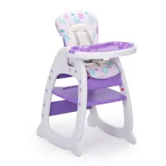 Yinvani Purple Convertible Baby Table and Chair Set with Seat Belt Feeding Tray