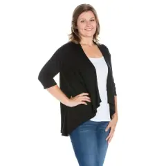 24seven Comfort Apparel Women's Plus Elbow Length Open Cardigan