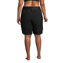 Lands' End Women's 9" Quick Dry Elastic Waist Modest Board Shorts Swim Cover-up Shorts with Panty