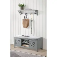 36" Middlebury Coat Hook with Storage Bench Hall Tree Set Gray - Alaterre Furniture