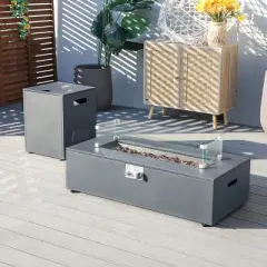 Moda Furnishings W42.1"*D19.8"*H11.8" Outdoor Patio Steel Fire Pit Table With Rain Cover