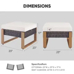 Buenhomino Patio Ottomans Set of 2, Outdoor Wicker Footrest with Thickened Cushions, Multipurpose Metal Patio Furniture for Backyard and Deck Use