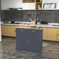 HOMCOM Rolling Kitchen Island with Drop Leaf Wood Breakfast Bar, Farmhouse Kitchen Cart with 2 Drawers, Adjustable Shelves for Dining Room, Dark Gray