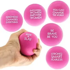 Juvale 6 Pack Pink Girl Power Stress Balls Stress Relief Toys for Women with Motivational Sayings