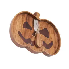 C&F Home Halloween Pumpkin Mango Wood Serving Board w/ Spreader Set of 2