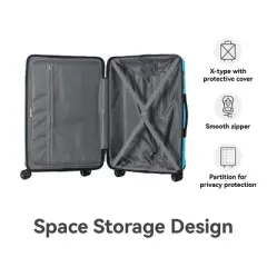 FURNIinspire Bag And Luggage Sets 3 Piece Textured Travel Luggage, Hard Suitcase Set with Wheels, Scratch-Resistant, Peacock Blue, 21.65"*13.19"*31.1"