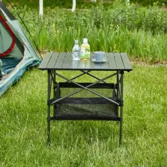 1-piece Folding Outdoor Table with Carrying Bag,Lightweight Aluminum Roll-up Square Table for indoor, Outdoor Camping
