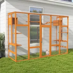 AZL1 Life Concept Pet Crates and Houses Large Outdoor Cat Enclosure with Window View Design Multi Level Activity Platforms, Orange, 100.78"*35.4"*72"