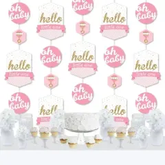 Big Dot of Happiness Hello Little One - Pink and Gold - Girl Baby Shower DIY Dangler Backdrop - Hanging Vertical Decorations - 30 Pieces