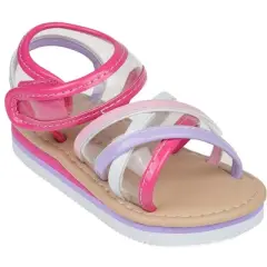 Rampage Toddler Girl's Strappy Open-Toe Ankle Strap Flat Sandals with Clear Vinyl Straps