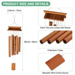 Unique Bargains Bamboo Wood Outdoor Decorations House Wind Chimes 24 Inch Retro Color 1 Pc