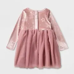 Toddler Girls' Adaptive Long Sleeve Star Velour to Tulle Dress - Cat & Jack&trade; Dusty Pink