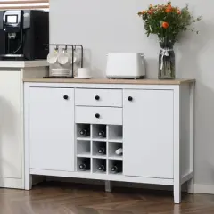 HOMCOM Buffet Cabinet, Rustic Sideboard with 9-bottle Wine Rack, Storage Cabinets, Drawers and Adjustable Shelves for Living Room, Kitchen