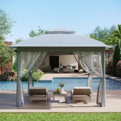 11x11 Pop Up Gazebo Outdoor Canopy Shelter, Instant Patio Gazebo Sun Shade Canopy Tent, 2 Tiers Roof & Mesh Netting for Lawn, Garden, Backyard & Deck