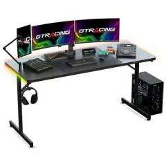 GTRACING 55" RGB Gaming Desk T-Shaped Office Desk Spacious Work Surface Table, Black