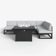 LayinSun 6-Piece Large Outdoor Modular L-Shaped Sectional Set with Propane Fire Pit Table