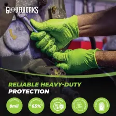 GLOVEWORKS Heavy-Duty Green Nitrile Gloves with Raised Diamond Texture- Industrial Grade - Great for Auto Repair, Mechanics, Janitorial, Food Service