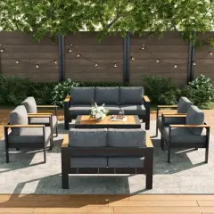 LayinSun 7 Pieces Aluminum Outdoor Patio Furniture Set with Coffee Table, Outside Metal Patio Conversation Sets with Deep Seating and Thick Cushions