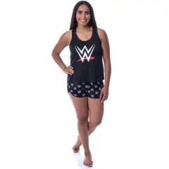 WWE Womens' World Wrestling Entertainment Logo Tank Short Pajama Set Black